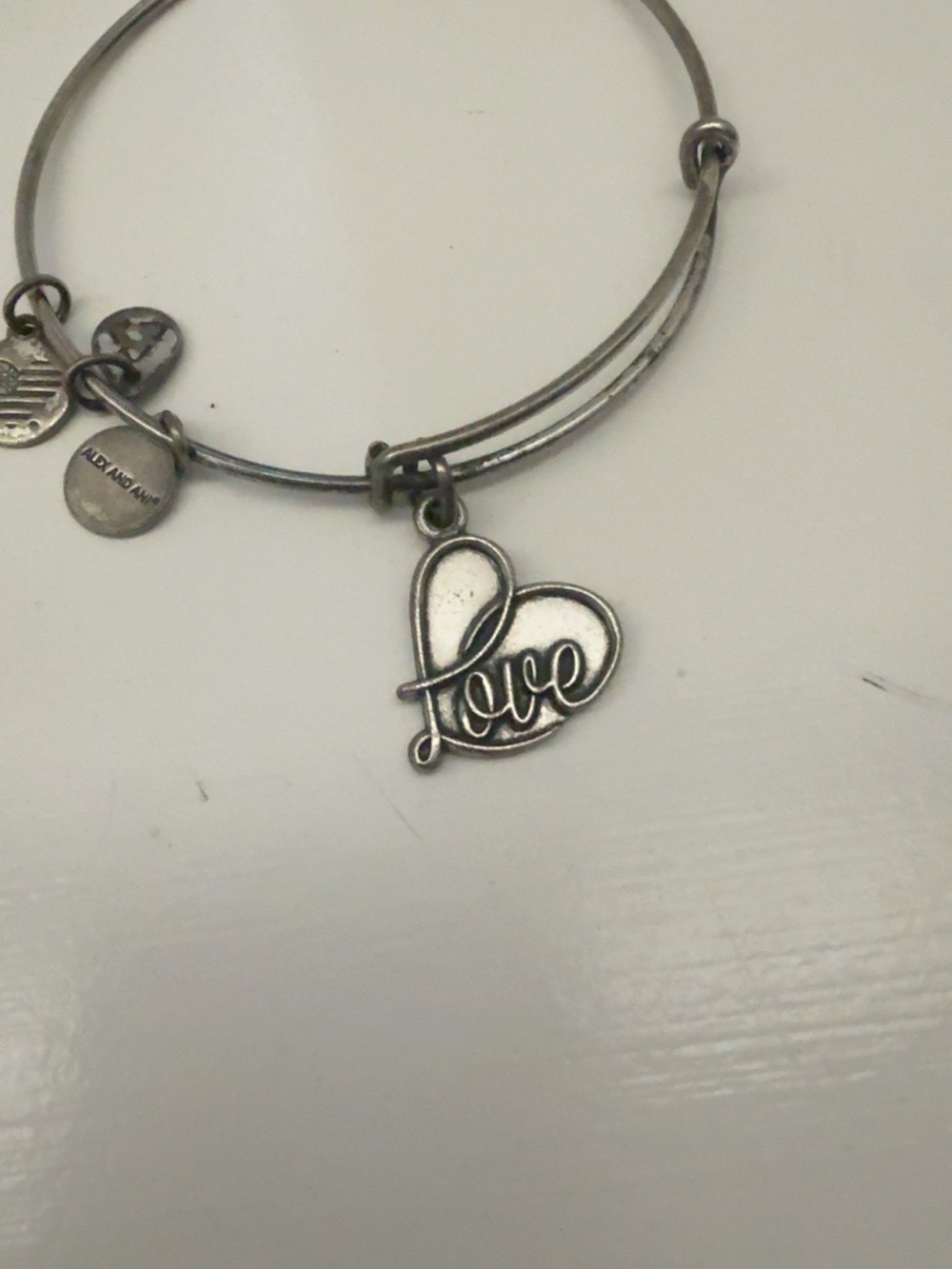 Alex and Ani Silver Love Heart Charm Bangle